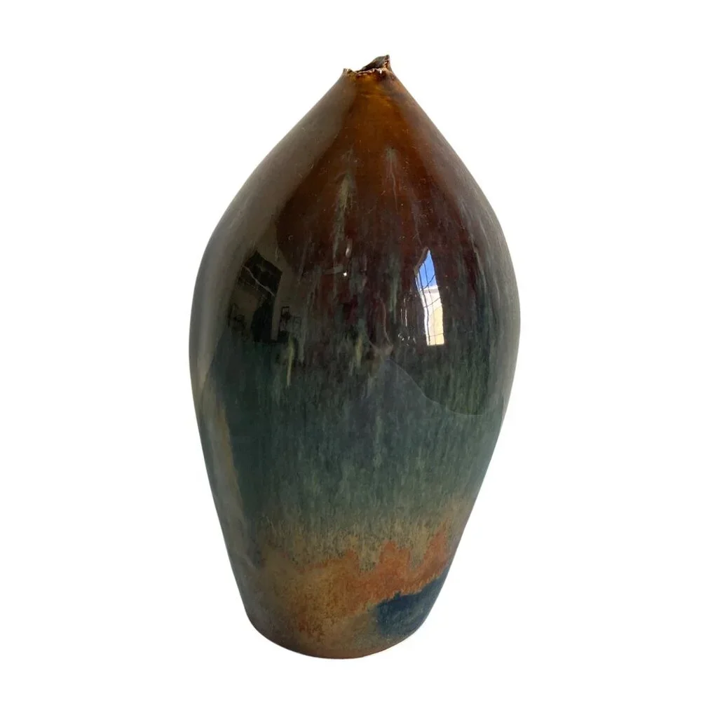 Vintage Studio Pottery Vase With Intentional Chips At Opening Bud Vase